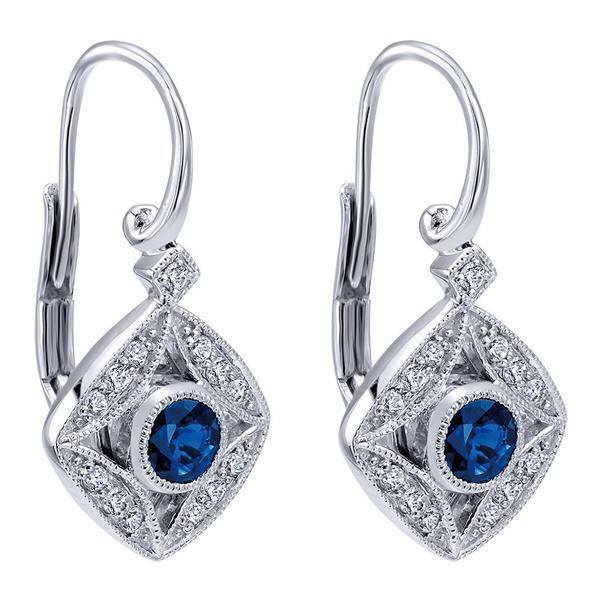 DIAMOND JEWELRY - Blue Sapphire And 1/4cttw Diamond Vintage Style Drop Earrings