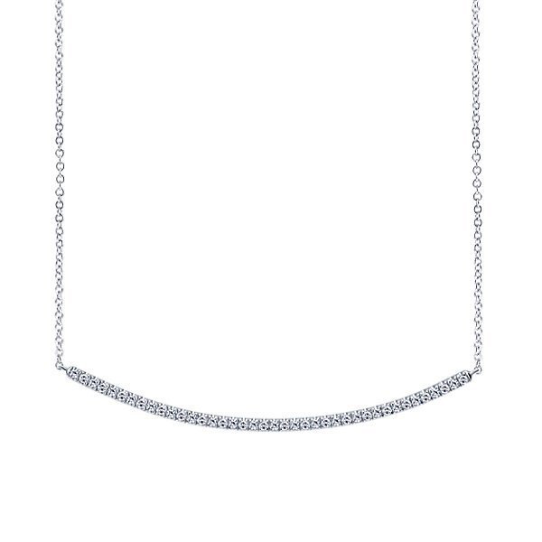 DIAMOND JEWELRY - Curved .40cttw Diamond Bar Necklace With Pave Set Diamonds
