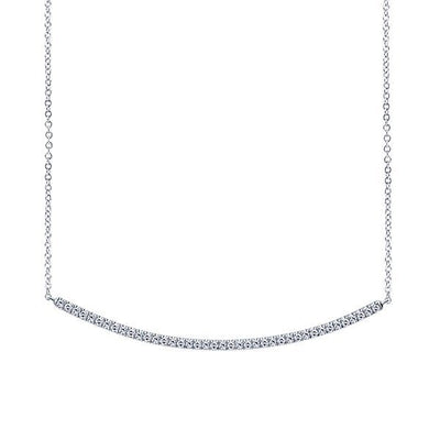 DIAMOND JEWELRY - Curved .40cttw Diamond Bar Necklace With Pave Set Diamonds