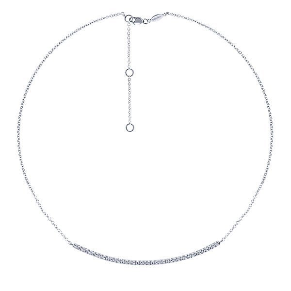 DIAMOND JEWELRY - Curved .40cttw Diamond Bar Necklace With Pave Set Diamonds
