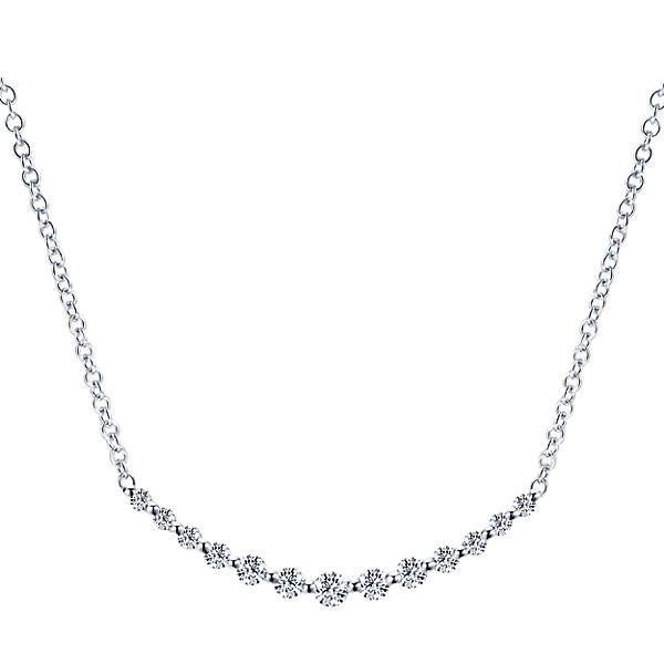 DIAMOND JEWELRY - Curved Common Prong Graduated Bar Diamond Necklace