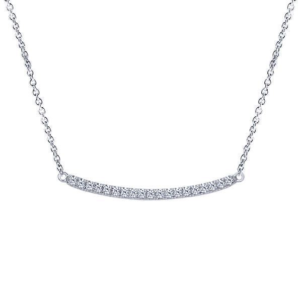 DIAMOND JEWELRY - Curved Diamond Bar Necklace With Pave Set Diamonds