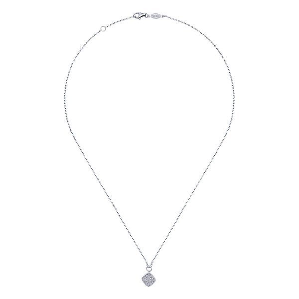 Cushion Shaped Diamond Cluster Necklace with Pave Set Diamonds