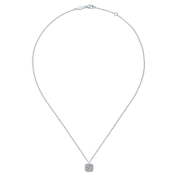 DIAMOND JEWELRY - Cushion Shaped Round Diamond Pave Cluster White Gold Necklace