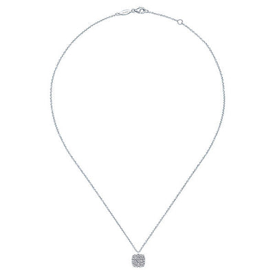 DIAMOND JEWELRY - Cushion Shaped Round Diamond Pave Cluster White Gold Necklace