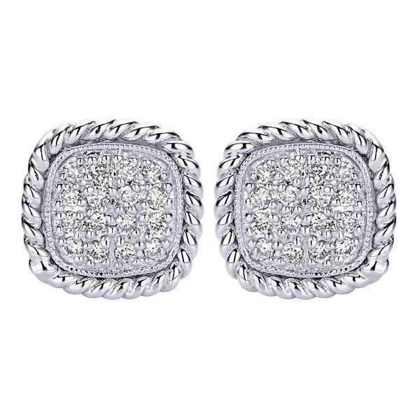 DIAMOND JEWELRY - Diamond Cluster Cushion Shaped Stud Earrings With Rope Detail