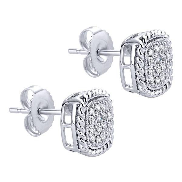 DIAMOND JEWELRY - Diamond Cluster Cushion Shaped Stud Earrings With Rope Detail