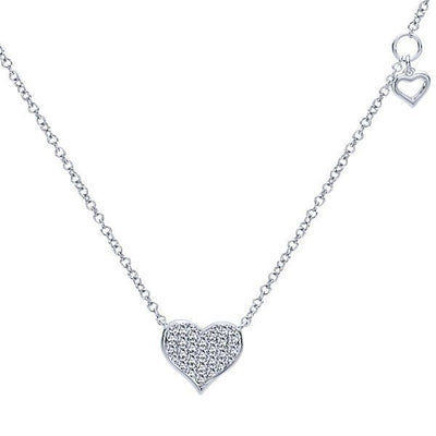 DIAMOND JEWELRY - Pave Diamond Heart Necklace With Heart Shaped Dangle