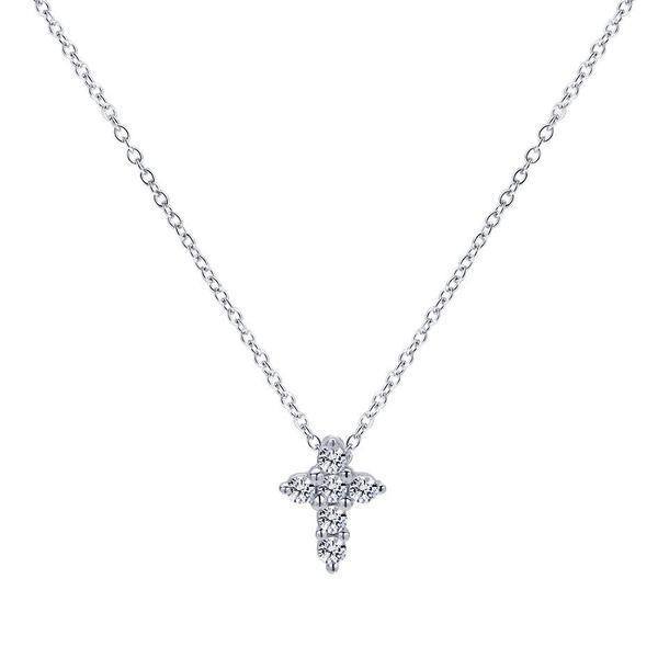 DIAMOND JEWELRY - Petite Diamond Cross Necklace With Pave Set Diamonds