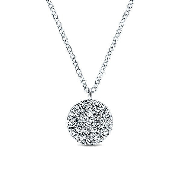 DIAMOND JEWELRY - Round Diamond Pave Disc Circle White Gold Necklace