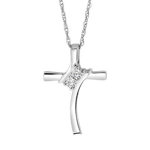 Sterling Silver Twogether Two-Stone Diamond Cross Necklace