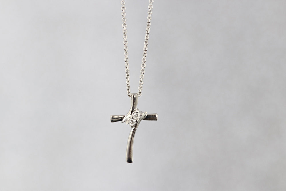 DIAMOND JEWELRY - Sterling Silver Twogether Two-Stone Diamond Cross Necklace