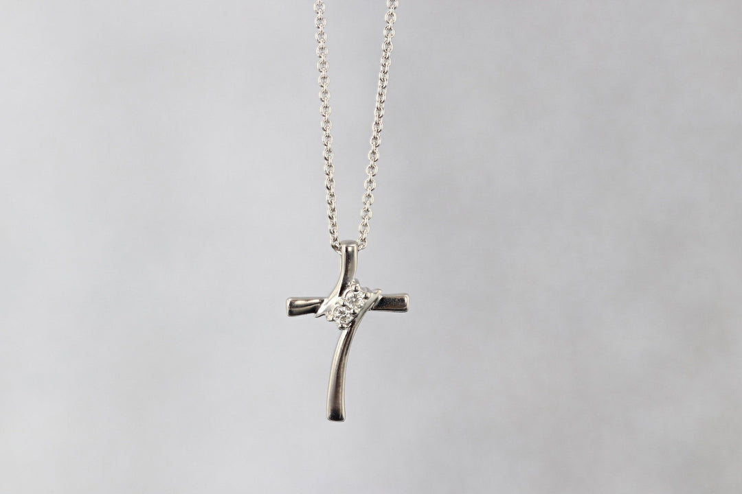 DIAMOND JEWELRY - Sterling Silver Twogether Two-Stone Diamond Cross Necklace