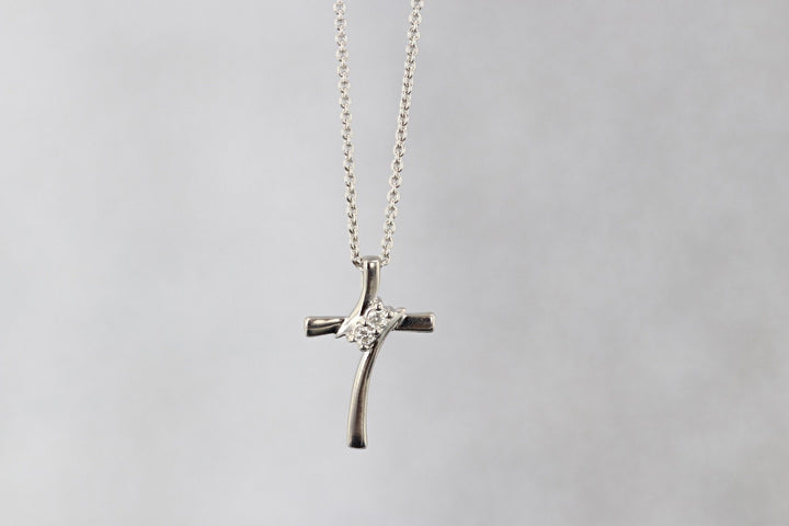 DIAMOND JEWELRY - Sterling Silver Twogether Two-Stone Diamond Cross Necklace
