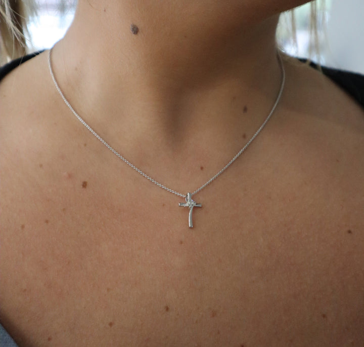 DIAMOND JEWELRY - Sterling Silver Twogether Two-Stone Diamond Cross Necklace