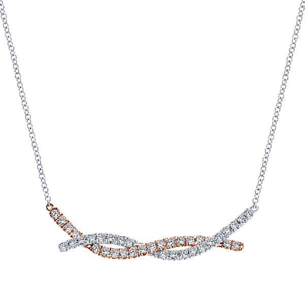 DIAMOND JEWELRY - Two-tone 1/2cttw Twisted Bar Diamond Fashion Necklace
