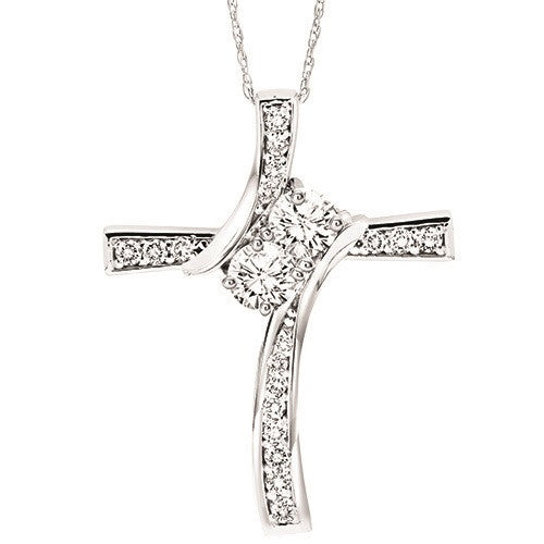 V Design Diamond Necklace, 14K White Gold
