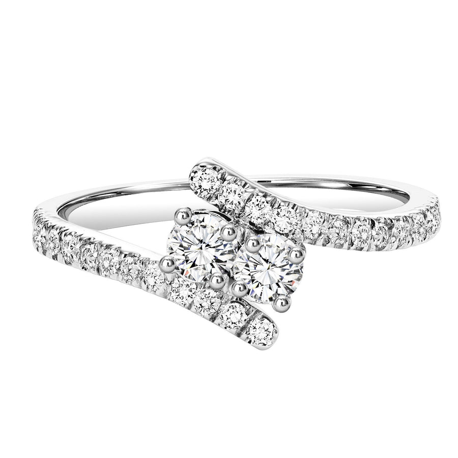 DIAMOND JEWELRY - Twogether Sterling Silver 1/4cttw 2-Stone Plus Bypass Diamond Ring