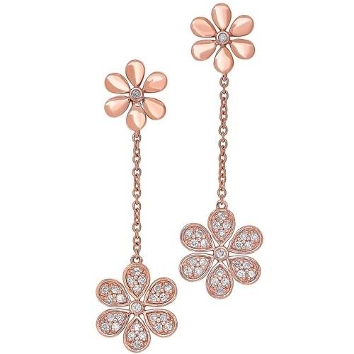 EARRINGS - 10k Rose Gold .25cttw Diamond Flower Drop Earrings