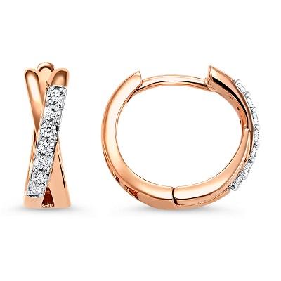 EARRINGS - 10K Rose Gold Crossover Pave Diamond Hoop Earrings