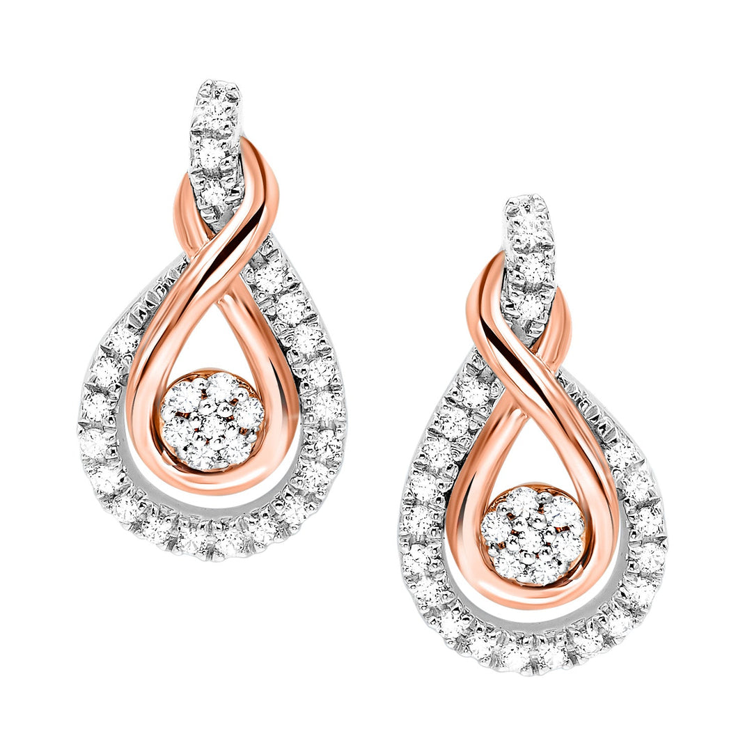 EARRINGS - 10K Rose Gold & Silver 1/5cttw Diamond TWOgether Love's Crossing Earrings