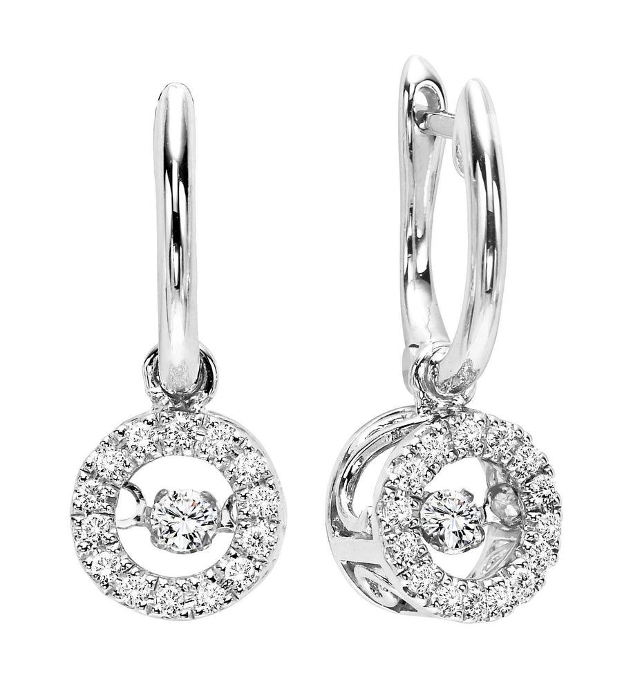 EARRINGS - 10K White Gold 1/5cttw Round Halo Drop Earrings