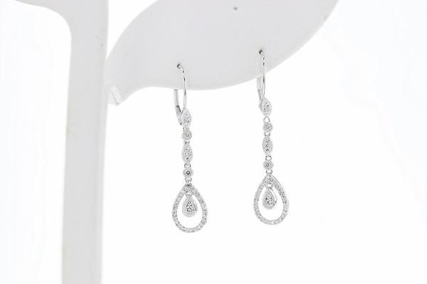 EARRINGS - 10K White Gold .24cttw Round Diamond Dangle Earrings