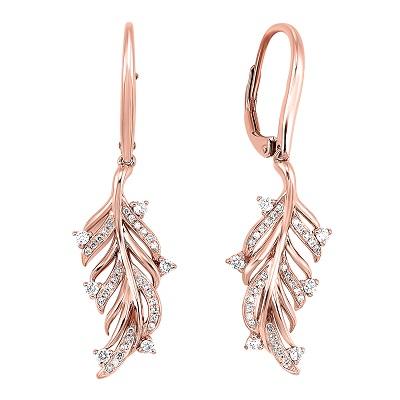 EARRINGS - 14k Rose Gold Diamond Leaf Earrings
