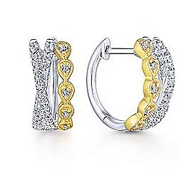 14K Gold Diamond Hoop Earrings 14K White Gold