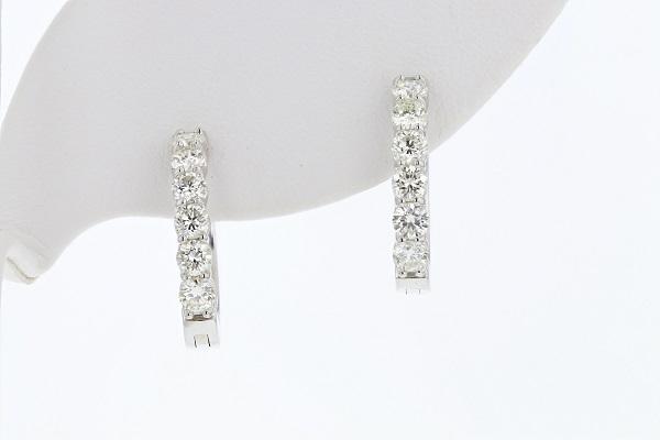 EARRINGS - 14K White Gold 1.00cttw Round Diamond Hoop Earrings