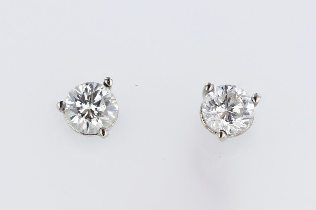 EARRINGS - 14K White Gold 1.00cttw Round Diamond Stud Earrings