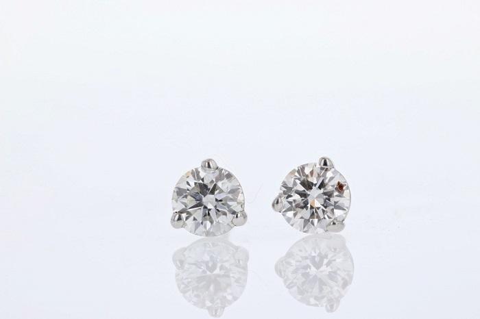 Round Diamond Stud Earrings 1.08 Cttw 14K White Gold
