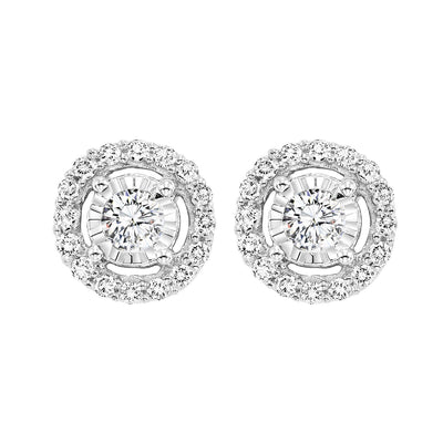 EARRINGS - 14K White Gold 1/10cttw True Reflections Diamond Halo Stud Earrings