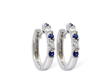 EARRINGS - 14K White Gold 1/2cttw Diamond And Blue Sapphire Huggie Earrings