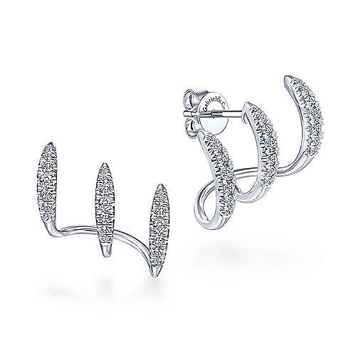 Triple Huggie Diamond Hoop Earrings 1/2 Cttw 14K White Gold