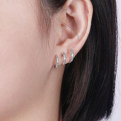 Triple Huggie Diamond Hoop Earrings 1/2 Cttw 14K White Gold