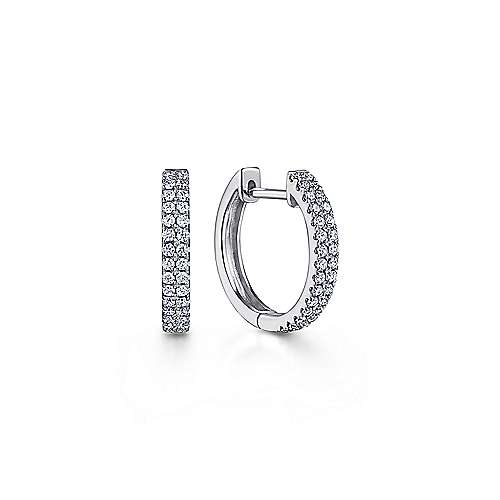 EARRINGS - 14K White Gold 1/3cttw Double Row Pave Diamond Huggie Earrings