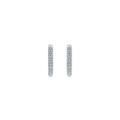 EARRINGS - 14K White Gold 1/3cttw Double Row Pave Diamond Huggie Earrings
