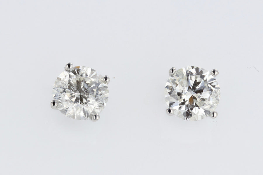 EARRINGS - 14K White Gold 2.07cttw Round Diamond Stud Earrings