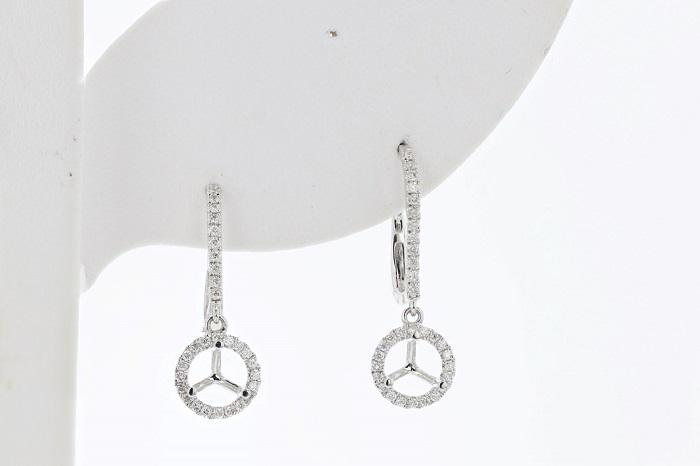 EARRINGS - 14K White Gold .27cttw Round Halo Leverback Blank Mountings Drop Earrings.