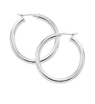 EARRINGS - 14K White Gold 30mm Tube Hoop Earrings