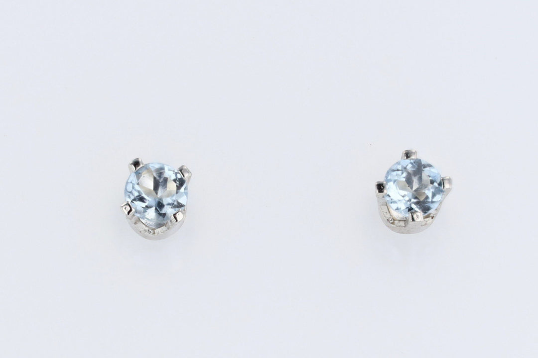 EARRINGS - 14K White Gold 3mm Round Aquamarine Stud Earrings
