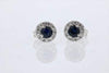 EARRINGS - 14K White Gold 3mm Round Sapphire & .16cttw Diamond Halo Earrings