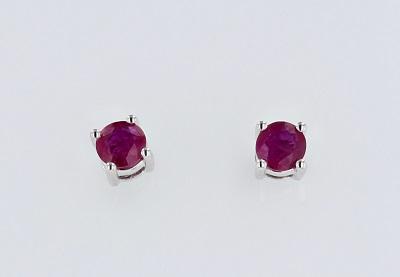EARRINGS - 14K White Gold 4mm Round Ruby Stud Earrings