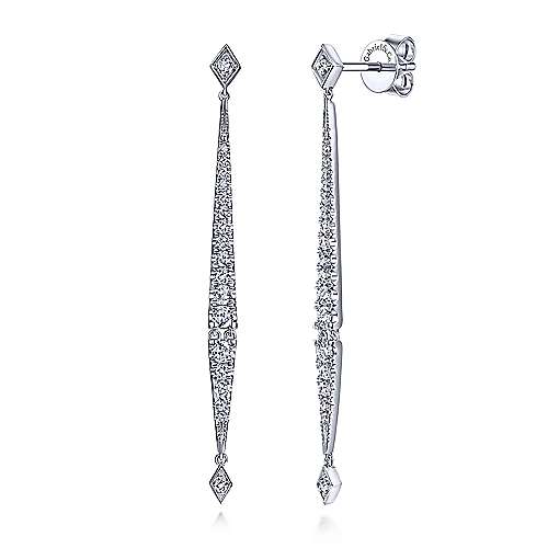 EARRINGS - 14K White Gold .58cttw Diamond Long Dangle Drop Earrings