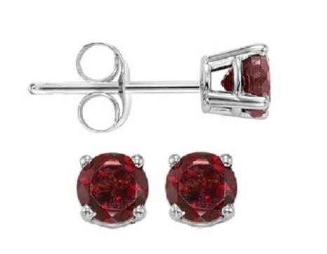 EARRINGS - 14K White Gold 5mm Round Ruby Stud Earrings