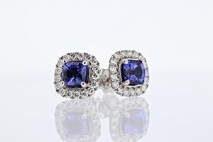 EARRINGS - 14K White Gold .60cttw Diamond And 2.64cttw Tanzanite Halo Stud Earrings