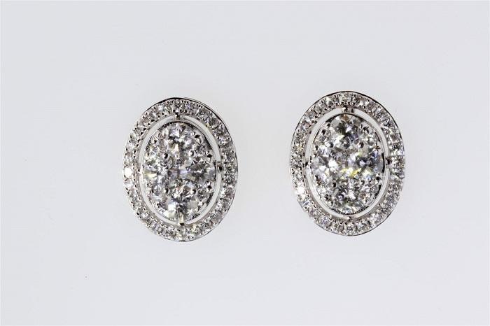 Fancy Oval Diamond Stud Earrings with Split Prong Setting Halo in 14K White  Gold (1.00 cttw.)