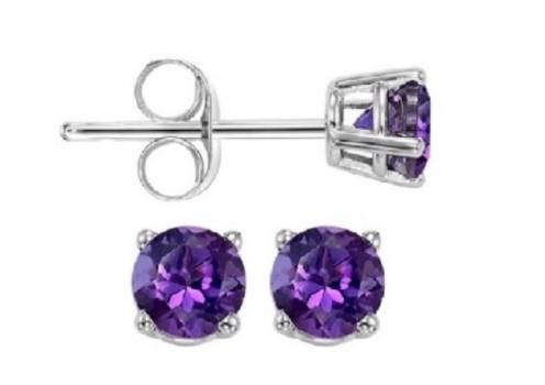 EARRINGS - 14K White Gold Amethyst 3mm February Birthstone Stud Earrings