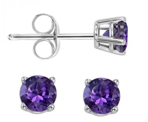 EARRINGS - 14K White Gold Amethyst 5mm February Birthstone Stud Earrings